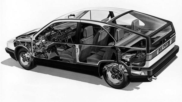 Это Volkswagen Auto 2000, показанный в 1981 году в автосалоне во Франкфурте — позабытый концепт, о котором сейчас мало кто вспомнит. Автомобиль имел трехцилиндровый, 1.2 литровый дизельный двигатель на 53 силы. Сейчас — довольно редкая находка.