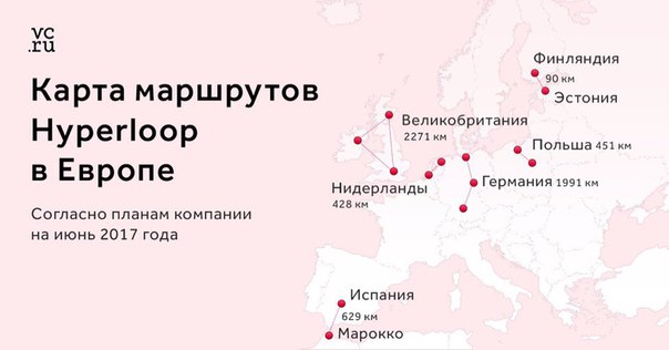 Hyperloop One выбрала девять потенциальных маршрутов для «вакуумных поездов» Hyperloop в Европе