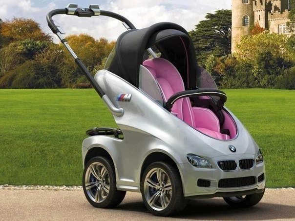 Немцы представили детскую коляску BMW PRAM. Коляска снабжена кондиционером, подсветкой «салона», двигателем и может ехать самостоятельно, привод может быть как полным, так и задним.