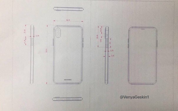Утечка чертежей раскрывает точные размеры смартфонов iPhone 7s Plus и iPhone 8