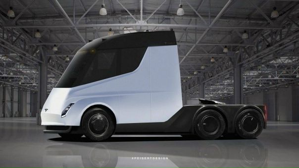 Свежие рендеры электрогрузовика Tesla Semi и компактного кроссовера Tesla Model Y
