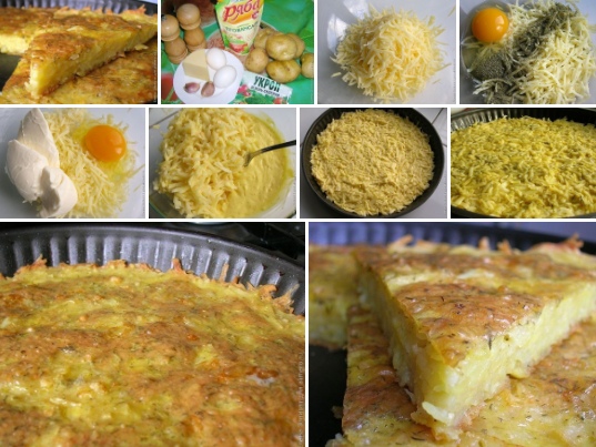 Запеканка из тертого картофеля с сыром и чесноком 