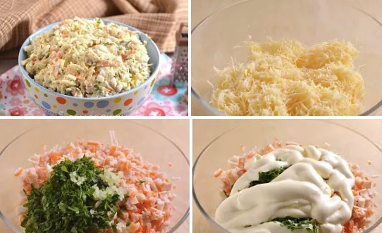 САЛАТ ИЗ КРАБОВЫХ ПАЛОЧЕК С СЫРОМ 