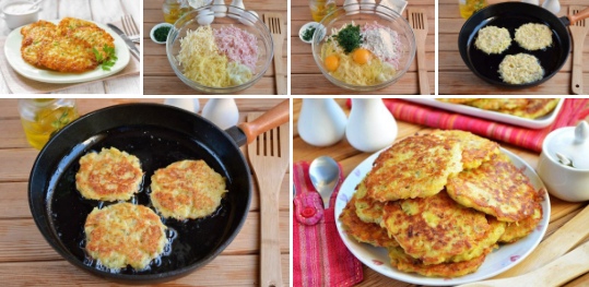 Драники с ветчиной, сыром и зеленью  