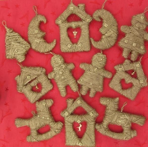 Ёлoчные игрушки из шпагата