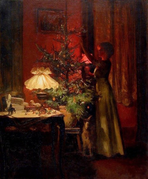 Marcel Rieder. Decorating the Christmas Tree, 1898