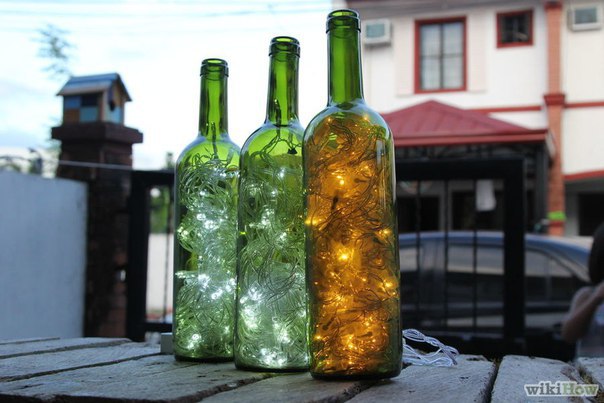 Идея светильников из винных бутылок.